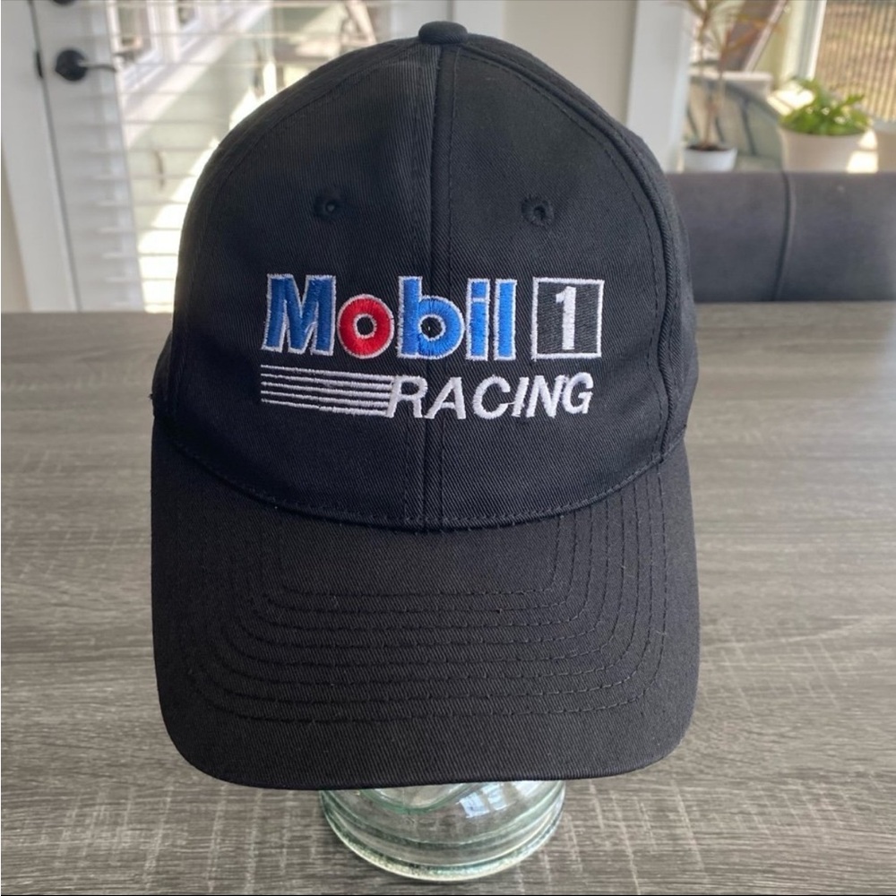 🔥 5/$25 Vintage Mobil 1 Racing Red Pegasus Horse Logo Black SnapBack Cap NASCAR